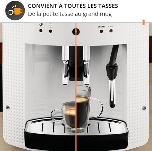 Krups Machine à café broyeur grain, 2 expresso simultanés, Nettoyage automatique, Buse vapeur Cappuccino, Essential blanche EA810570