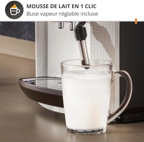 Krups Machine à café broyeur grain, 2 expresso simultanés, Nettoyage automatique, Buse vapeur Cappuccino, Essential blanche EA810570