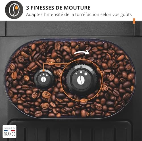 Krups Machine à café grain, 2 expressos simultanés, Ecran LCD, Cafetière espresso compacte, Nettoyage automatique, Buse vapeur pour Cappuccino, Essential noire YY8135FD, Noir