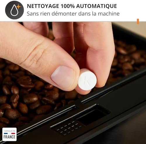 Krups Machine à café grain, 2 expressos simultanés, Ecran LCD, Cafetière espresso compacte, Nettoyage automatique, Buse vapeur pour Cappuccino, Essential noire YY8135FD, Noir