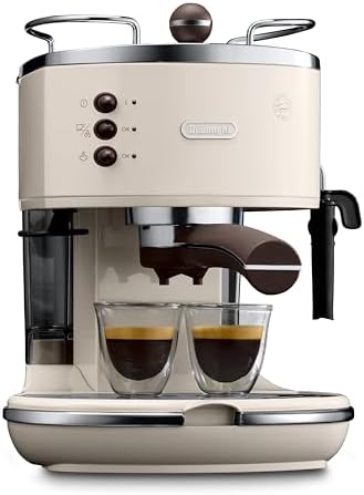 De'Longhi Vintage Icona Traditionnelle Barista Pompe Espresso Machine, Cafetière et Cappuccino, ECOV311BG, 1.4L, Crème