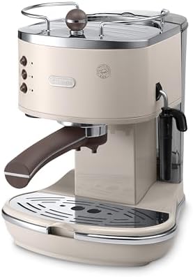 De'Longhi Vintage Icona Traditionnelle Barista Pompe Espresso Machine, Cafetière et Cappuccino, ECOV311BG, 1.4L, Crème