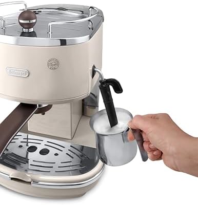 De'Longhi Vintage Icona Traditionnelle Barista Pompe Espresso Machine, Cafetière et Cappuccino, ECOV311BG, 1.4L, Crème