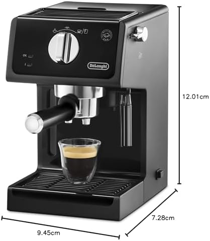 De'Longhi Machine à expresso ECP 31.21 | Porte-filtre avec finition aluminium | Buse de mousse de lait | 1 ou 2 tasses Espresso | Convient également pour les dosettes | Noir