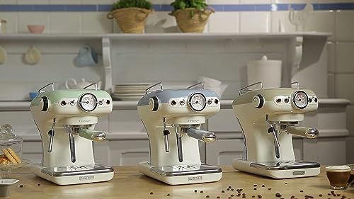 Ariete Espresso Vintage 1389, Machine à Café Expresso Pour Poudre Ou Dosette Ese, 1 Et 2 Tasses, Buse Cappuccino, Support de Tasse en Acier Inoxydable, 15 Bars, 850W, Beige