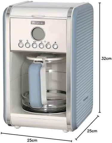 Ariete Vintage Machine à Café Americano 1342, Cafetière Filtre, Carafe en Verre Trempé, Jusqu'à 12 Tasses, Minuteur 24 Heures, Arrêt Automatique, Anti-Gouttes, Capacité 1.5 L, 2000W, Bleu Clair