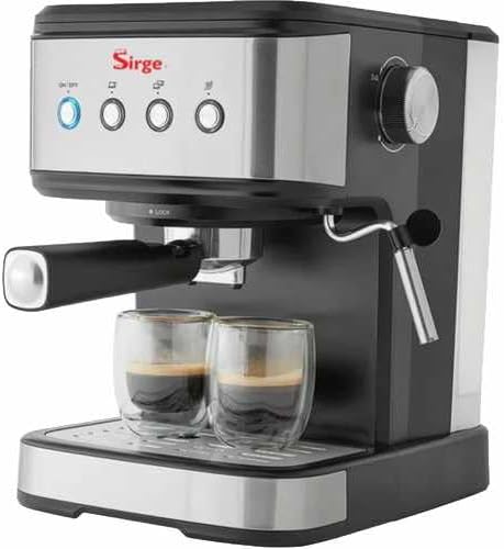 Sirge LUSSY Machine à expresso et cappuccino Gris - 3 filtres à café - 850 W avec fonction capuccino et PODS de papier [ese44] Pression 15 bar ITALY POMPE • Réservoir d'eau amovible 1,5 L