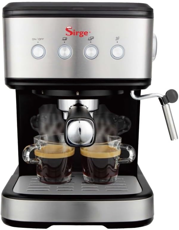 Sirge LUSSY Machine à expresso et cappuccino Gris - 3 filtres à café - 850 W avec fonction capuccino et PODS de papier [ese44] Pression 15 bar ITALY POMPE • Réservoir d'eau amovible 1,5 L