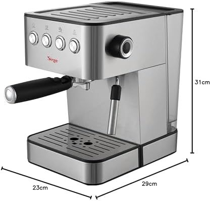 Sirge LUSSY Machine à expresso et cappuccino Gris - 3 filtres à café - 850 W avec fonction capuccino et PODS de papier [ese44] Pression 15 bar ITALY POMPE • Réservoir d'eau amovible 1,5 L