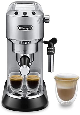 De'Longhi Dedica Style EC685.M, Machine à Expresso avec Buse à Mousse de Lait Professionnelle, Seulement 15 cm de Large, Réservoir de 1 L, Boîtier en Métal, Compatible avec les Dosettes E.S.E, Métal