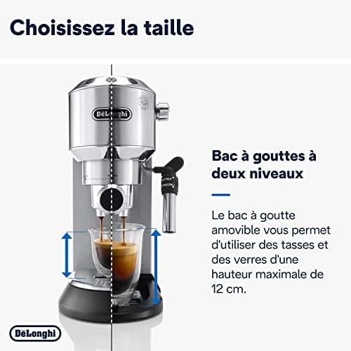 De'Longhi Dedica Style EC685.M, Machine à Expresso avec Buse à Mousse de Lait Professionnelle, Seulement 15 cm de Large, Réservoir de 1 L, Boîtier en Métal, Compatible avec les Dosettes E.S.E, Métal