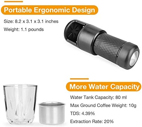 STARESSO Machine à café manuelle, à expresso, pour l’extérieur, cappuccino, camping, randonnée, voyage, déplacement noir