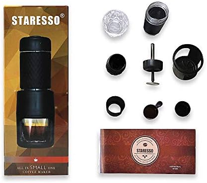 STARESSO Machine à café manuelle, à expresso, pour l’extérieur, cappuccino, camping, randonnée, voyage, déplacement noir