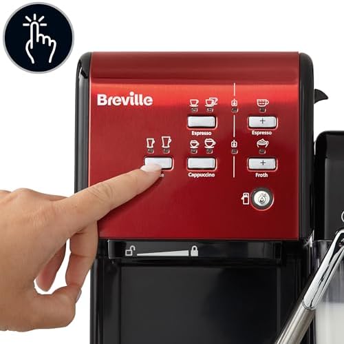 Breville Machine à café et expresso PrimaLatte II | Pompe italienne à 19 bars | convient pour le café en poudre ou en dosettes | Mousseur à lait automatique intégré | Noir / rouge | VFC109X-01