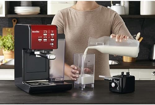 Breville Machine à café et expresso PrimaLatte II | Pompe italienne à 19 bars | convient pour le café en poudre ou en dosettes | Mousseur à lait automatique intégré | Noir / rouge | VFC109X-01