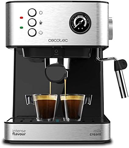 Cecotec Machine à café Espress Power Espresso Professionale. 850 W, 20 bars de Pression, Manomètre, 1.5L, Bras Double Sortie, Buse vapeur, Plateau Réchauffe-tasses, Finitions en Acier Inoxydable