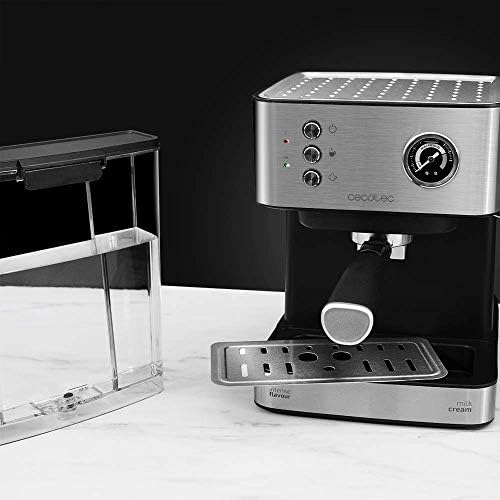 Cecotec Machine à café Espress Power Espresso Professionale. 850 W, 20 bars de Pression, Manomètre, 1.5L, Bras Double Sortie, Buse vapeur, Plateau Réchauffe-tasses, Finitions en Acier Inoxydable