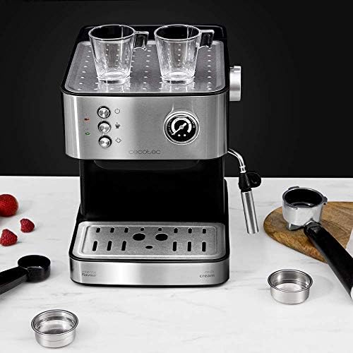Cecotec Machine à café Espress Power Espresso Professionale. 850 W, 20 bars de Pression, Manomètre, 1.5L, Bras Double Sortie, Buse vapeur, Plateau Réchauffe-tasses, Finitions en Acier Inoxydable