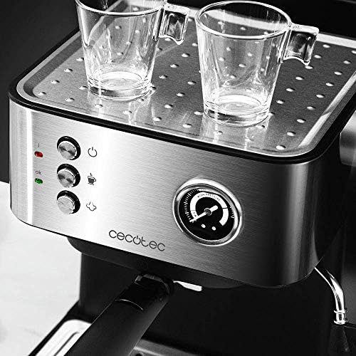 Cecotec Machine à café Espress Power Espresso Professionale. 850 W, 20 bars de Pression, Manomètre, 1.5L, Bras Double Sortie, Buse vapeur, Plateau Réchauffe-tasses, Finitions en Acier Inoxydable