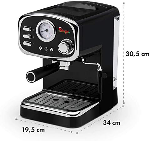 Sirge Machine à Expresso et Cappuccino Design rétro - 1100W - 3 filtres - Pompe 15 Bar [Made in Italy] - Réservoir d'eau Amovible 1,2 L