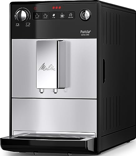 Melitta Purista Argent, Machine à Café à Grains avec Broyeur et Système d'Extraction des Arômes, Silencieuse, Mode 1 à 2 Tasses, Cafetière Expresso 1L, Automatique, F230-101