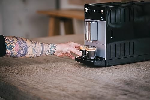 Melitta Purista Argent, Machine à Café à Grains avec Broyeur et Système d'Extraction des Arômes, Silencieuse, Mode 1 à 2 Tasses, Cafetière Expresso 1L, Automatique, F230-101