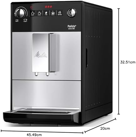 Melitta Purista Argent, Machine à Café à Grains avec Broyeur et Système d'Extraction des Arômes, Silencieuse, Mode 1 à 2 Tasses, Cafetière Expresso 1L, Automatique, F230-101