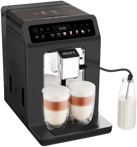 KRUPS Machine à café broyeur grain, tout automatique, 12 boissons pré-enregistrées, cafetière Espresso et boissons lactées,personnalisation des boissons écran LED Evidence One EA895N10