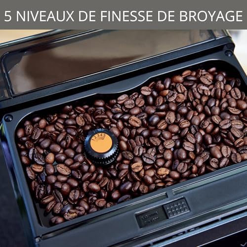 KRUPS Machine à café broyeur grain, tout automatique, 12 boissons pré-enregistrées, cafetière Espresso et boissons lactées,personnalisation des boissons écran LED Evidence One EA895N10