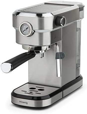 H.Koenig Machine Expresso Automatique Professionnelle Pression 20 Bar EXP820, Inox, Portable, Système thermoblock, 1.1L, Pompe baromètre intégré, Chauffe-tasses, Buse Vapeur, Cafés et Boissons lactées