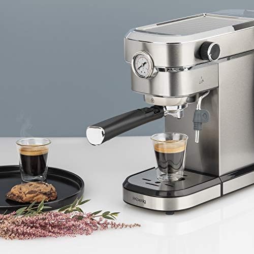 H.Koenig Machine Expresso Automatique Professionnelle Pression 20 Bar EXP820, Inox, Portable, Système thermoblock, 1.1L, Pompe baromètre intégré, Chauffe-tasses, Buse Vapeur, Cafés et Boissons lactées