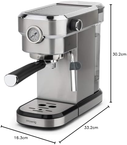 H.Koenig Machine Expresso Automatique Professionnelle Pression 20 Bar EXP820, Inox, Portable, Système thermoblock, 1.1L, Pompe baromètre intégré, Chauffe-tasses, Buse Vapeur, Cafés et Boissons lactées