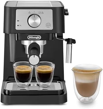 De'Longhi Stilosa EC 260.BK – Machine à porte-filtre traditionnelle avec tambour, mousseur à lait professionnel pour poudre expresso ou ESE, réservoir d'eau de 1 l, noir, 1100 W