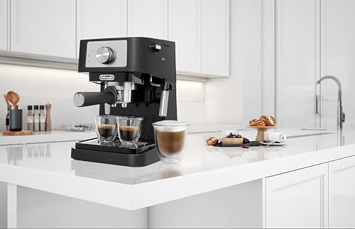 De'Longhi Stilosa EC 260.BK – Machine à porte-filtre traditionnelle avec tambour, mousseur à lait professionnel pour poudre expresso ou ESE, réservoir d'eau de 1 l, noir, 1100 W