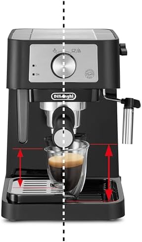 De'Longhi Stilosa EC 260.BK – Machine à porte-filtre traditionnelle avec tambour, mousseur à lait professionnel pour poudre expresso ou ESE, réservoir d'eau de 1 l, noir, 1100 W