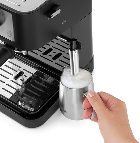 De'Longhi Stilosa EC 260.BK – Machine à porte-filtre traditionnelle avec tambour, mousseur à lait professionnel pour poudre expresso ou ESE, réservoir d'eau de 1 l, noir, 1100 W