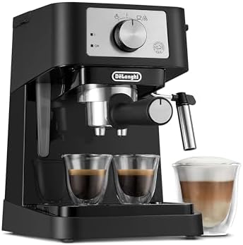 De'Longhi Stilosa EC 260.BK – Machine à porte-filtre traditionnelle avec tambour, mousseur à lait professionnel pour poudre expresso ou ESE, réservoir d'eau de 1 l, noir, 1100 W