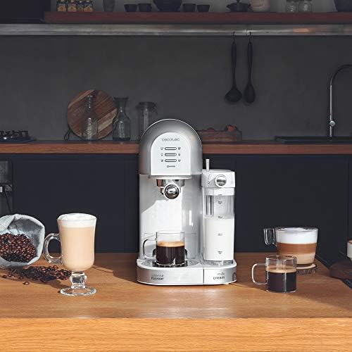 Cecotec Machine à Café Semi-automatique Power Instant-ccino 20 Chic Serie Bianca. 1470 W, 20 Bars et Thermoblock, Elle convient pour café moulu et en dosettes, Réservoir 1,7 L