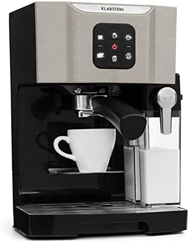 KLARSTEIN BellaVita - Cafetière, Machine à café Expresso, 20 bars de pression, Réservoir d'eau amovible, Capacité de 1,4L, Cappuccino ou latte macchiato, Mousseur à lait, Buse amovible, Gris