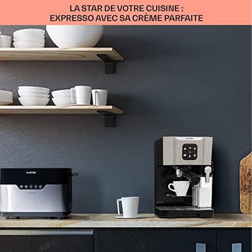 KLARSTEIN BellaVita - Cafetière, Machine à café Expresso, 20 bars de pression, Réservoir d'eau amovible, Capacité de 1,4L, Cappuccino ou latte macchiato, Mousseur à lait, Buse amovible, Gris