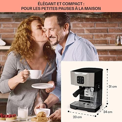 KLARSTEIN BellaVita - Cafetière, Machine à café Expresso, 20 bars de pression, Réservoir d'eau amovible, Capacité de 1,4L, Cappuccino ou latte macchiato, Mousseur à lait, Buse amovible, Gris
