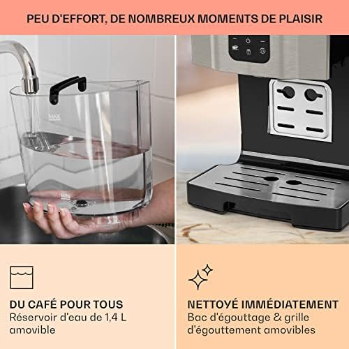 KLARSTEIN BellaVita - Cafetière, Machine à café Expresso, 20 bars de pression, Réservoir d'eau amovible, Capacité de 1,4L, Cappuccino ou latte macchiato, Mousseur à lait, Buse amovible, Gris