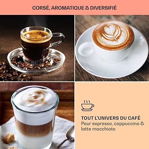 KLARSTEIN BellaVita - Cafetière, Machine à café Expresso, 20 bars de pression, Réservoir d'eau amovible, Capacité de 1,4L, Cappuccino ou latte macchiato, Mousseur à lait, Buse amovible, Gris