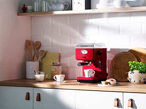 Russell Hobbs Machine expresso [Porte-filtre, Thermobloc] Retro Rouge (Pression 15 bars, réservoir d'eau amovible 1,1 L, buse à vapeur et à mousse de lait, Chauffage de tasses) Machine à café 28250-56
