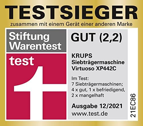 Krups INOX 1L Machine Expresso Virtuoso Automatique, 1 L, 1450 W, Compacte, 2 Tasses, Buse Vapeur pour Cappuccinos et Eau Chaude XP442C11, 1 Liter