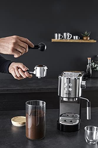 Krups INOX 1L Machine Expresso Virtuoso Automatique, 1 L, 1450 W, Compacte, 2 Tasses, Buse Vapeur pour Cappuccinos et Eau Chaude XP442C11, 1 Liter