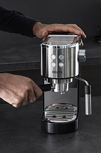 Krups INOX 1L Machine Expresso Virtuoso Automatique, 1 L, 1450 W, Compacte, 2 Tasses, Buse Vapeur pour Cappuccinos et Eau Chaude XP442C11, 1 Liter