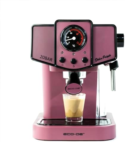 ECODE® Cafetière espresso Delice Purple, Cafetiere avec Mousseur de Lait, Semi-Automatique,20 bars de pression, vaporisateur orientable, réservoir 1,5 litres, mono/double dose, Manomètre Température.