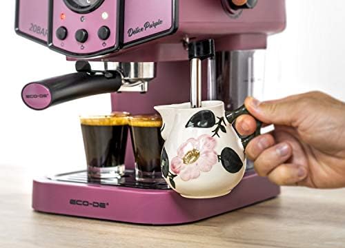 ECODE® Cafetière espresso Delice Purple, Cafetiere avec Mousseur de Lait, Semi-Automatique,20 bars de pression, vaporisateur orientable, réservoir 1,5 litres, mono/double dose, Manomètre Température.