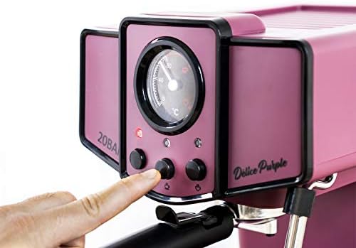 ECODE® Cafetière espresso Delice Purple, Cafetiere avec Mousseur de Lait, Semi-Automatique,20 bars de pression, vaporisateur orientable, réservoir 1,5 litres, mono/double dose, Manomètre Température.